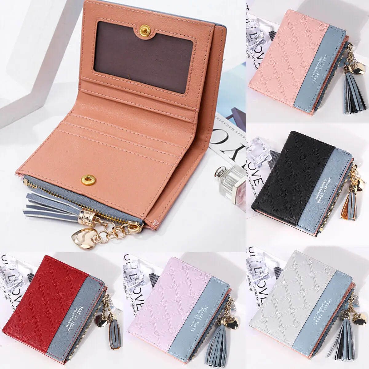 

Women's Mini Wallets PU Leather Credit Card Holder Portable Purse With Zipper Coin Pocket For Daily Use