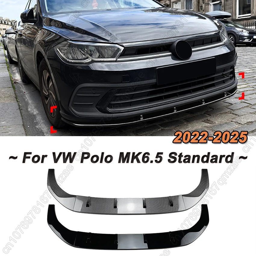 

For VW Volkswagen Polo MK6.5 Standard 2022-2025 3Pcs Front Bumper Lip Spoiler Splitter Diffuser Separator Bodykits Gloss Black