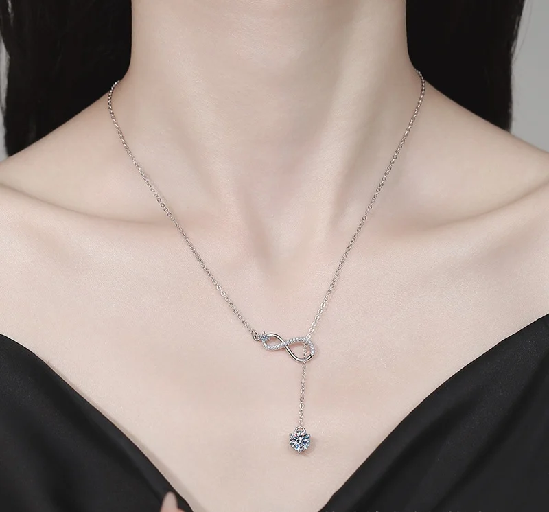 S925 pure silver morganite 1-carat 8-shaped tassel infinity symbol pendant - suitable for elegant women's formal attire