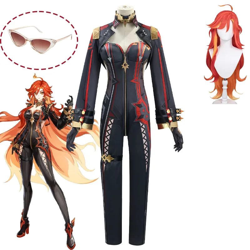 Genshin Impact Mavuika Costume Cosplay Parrucca Tute Occhiali Abiti Halloween Natale Carnevale Gioco di ruolo Uniforme Donna Ragazza