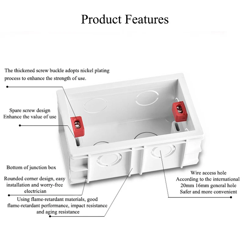 EIOMR High-intensity Wall Mounting Box Internal Cassette White Back Box Cassette for 118mm*72mm Standard Wall Switch and Socket