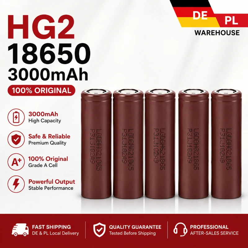 18650 Li-Ion Akku 3.7V 3000mAh 20A Flat-Top Hochstrom-Zelle Ersatz für HG2 DIY Akkupack E-Bike Scooter Powerbank RC Modelle EU Lager Schneller Versand
