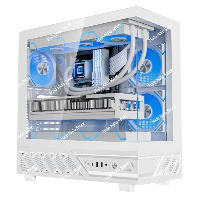White Seaview ATX PC Case Tempered Glass 360mm Liquid Cooling Ready Gaming Computer Tower Chassis