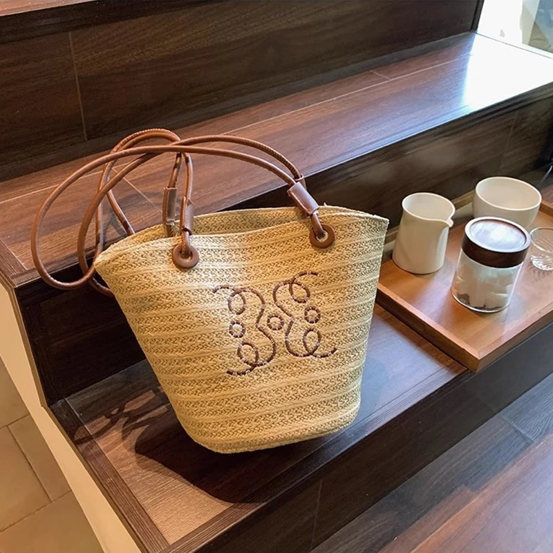 Summer Straw Bags for Women Hollow Raffia Crochet Beach Bags Rattan Woven Shoulder Bag Fashion Weaving Ladies Tote Handbags 2024