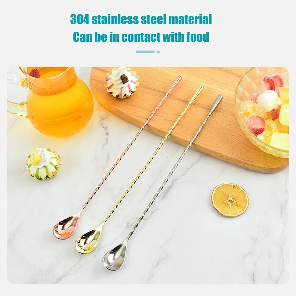 Rustless Steel Stirring Spoon Polished Water Drop Spoon Head Mixing Spoon Threaded Handle Multi Color Beverage Mixing Scoop