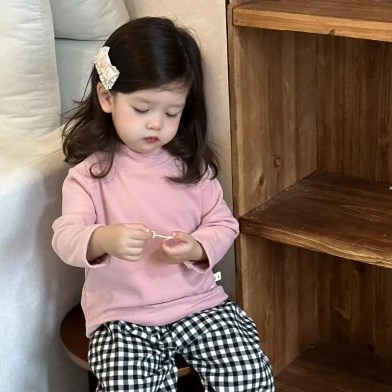 

2025 Autumn New Children Long Sleeve T Shirts Solid Girls Half High Collar Bottoming Shirts Cotton Baby Girl Tops Infant Clothes