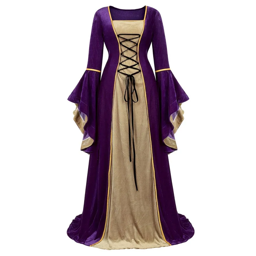 Women Renaissance Irish Deluxe Velvet Dress Victorian Medieval Long Dress Retro Fancy Gown Halloween Cosplay Costume Plus Size