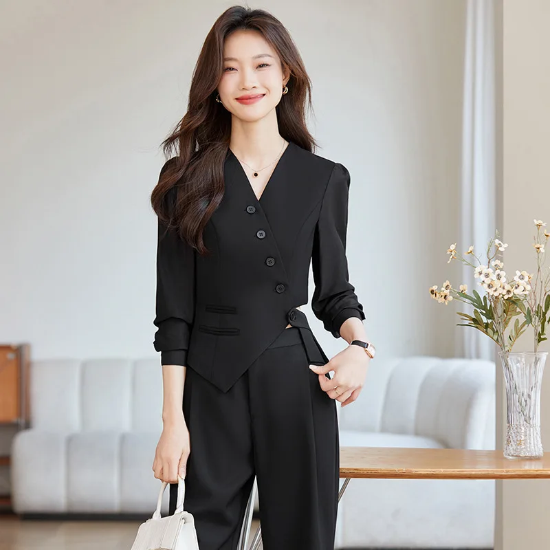 Black Suit Jacket Women's Spring and Autumn High-Grade Business Wear Dignified Goddess Fan High-End Pleated Skirt Suit Small