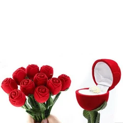 Creative Red Rose Flower Ring Display Box Proposal Engagement Anniversary Romantic Gift Box Wedding Jewelry Display Storage