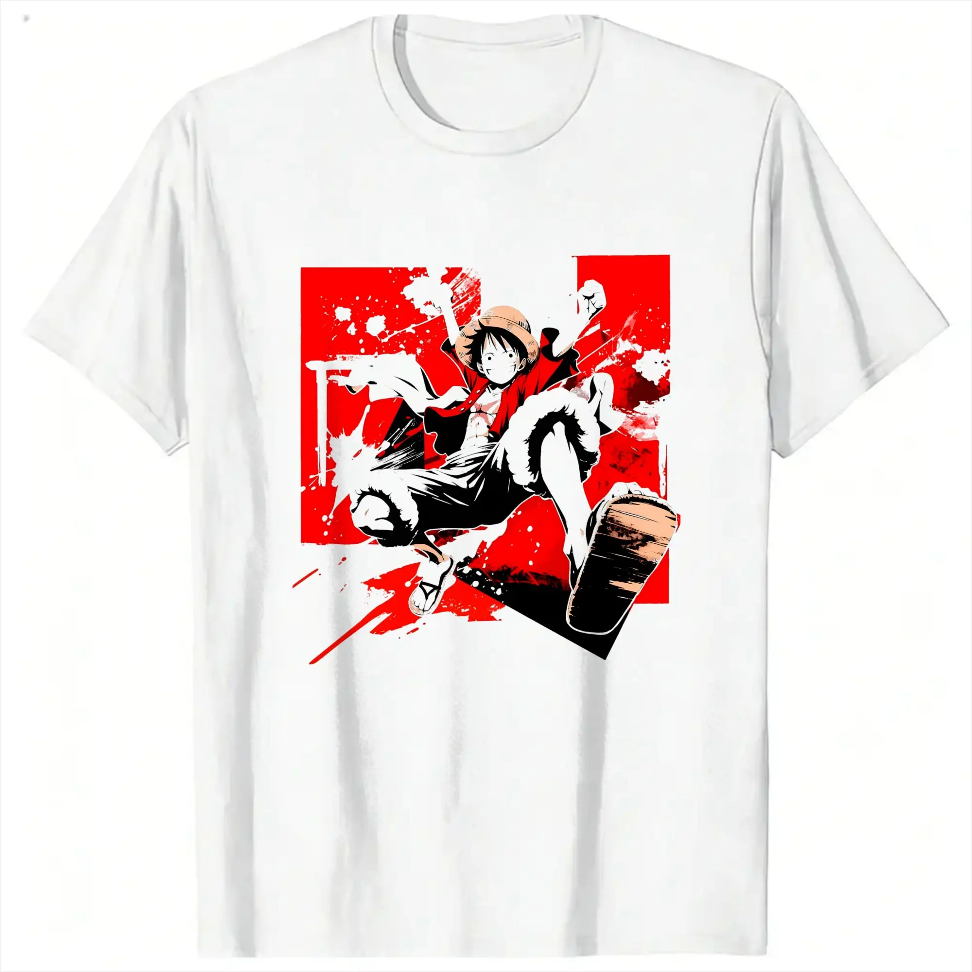 Camiseta masculina e feminina, modelo Luffy, da série One Piece, estilo hip hop, ideal para o verão, com padrão de estilo urbano, 100% algodão, dispon