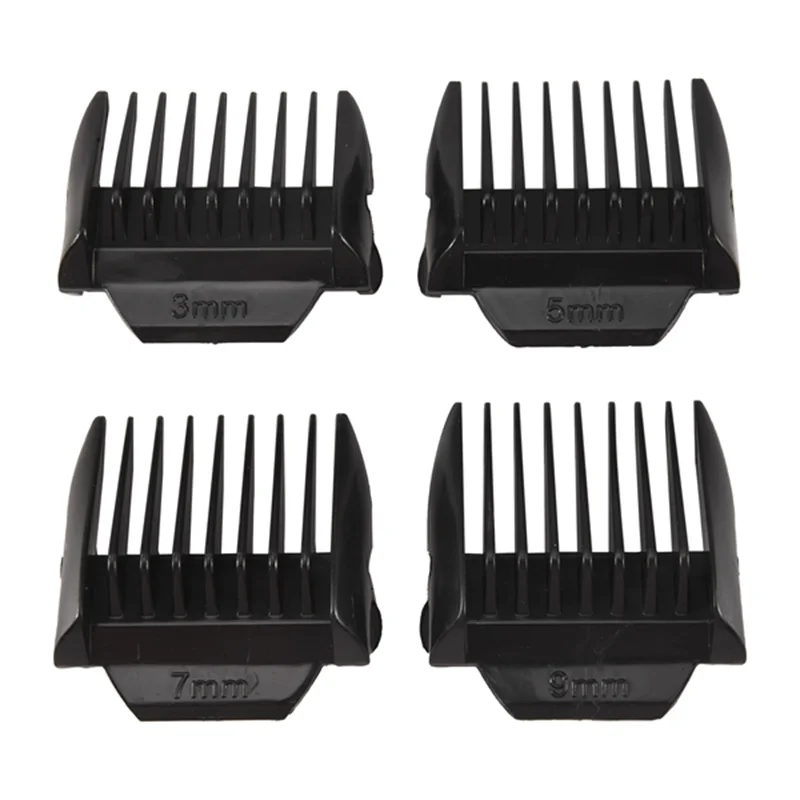 

A98G-4Pcs Ограничительная расческа Сменные расчески Обменительная головка триммера Расческа для машинки для стрижки волос 3 мм 5 мм 7 мм 9 мм, черный