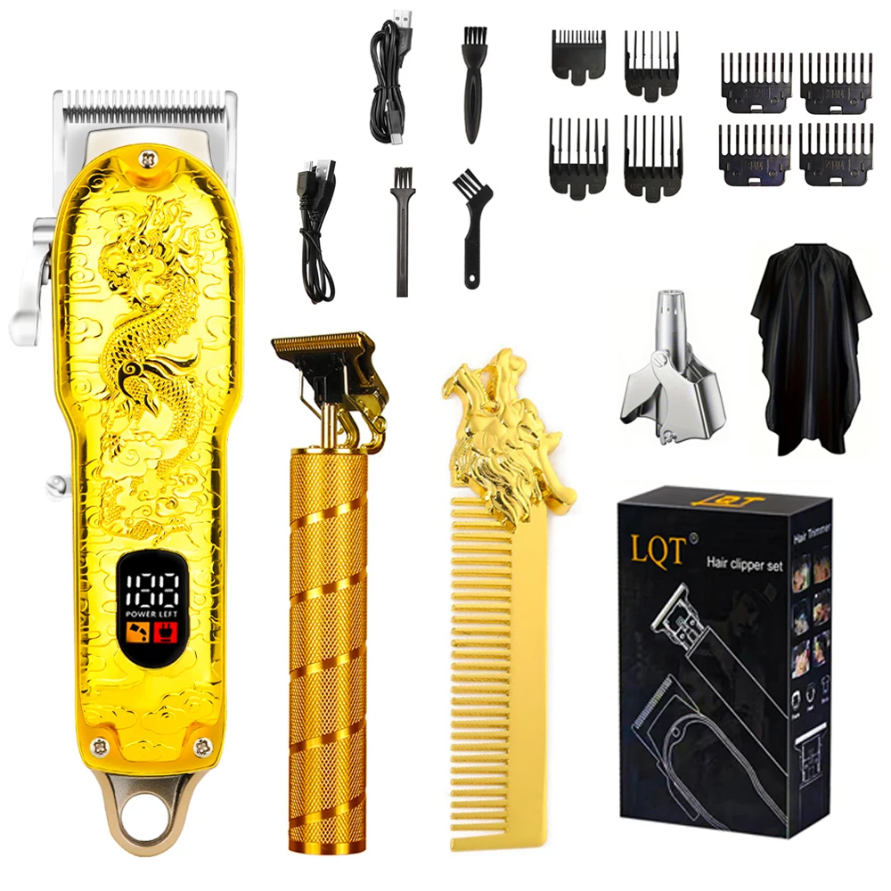 

Golden dragon hair clipper tool set, rechargeable hair sculpting scissors, stainless steel nose hair trimmer oil beard comb