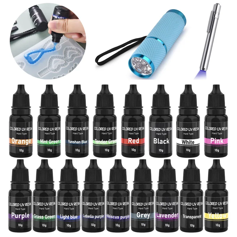 10ml Color UV Resin Glue Ultraviolet Curing Epoxy Resin UV Glue LED Night Purple Flashlight UV Pen Resin Tools Jewelry Making