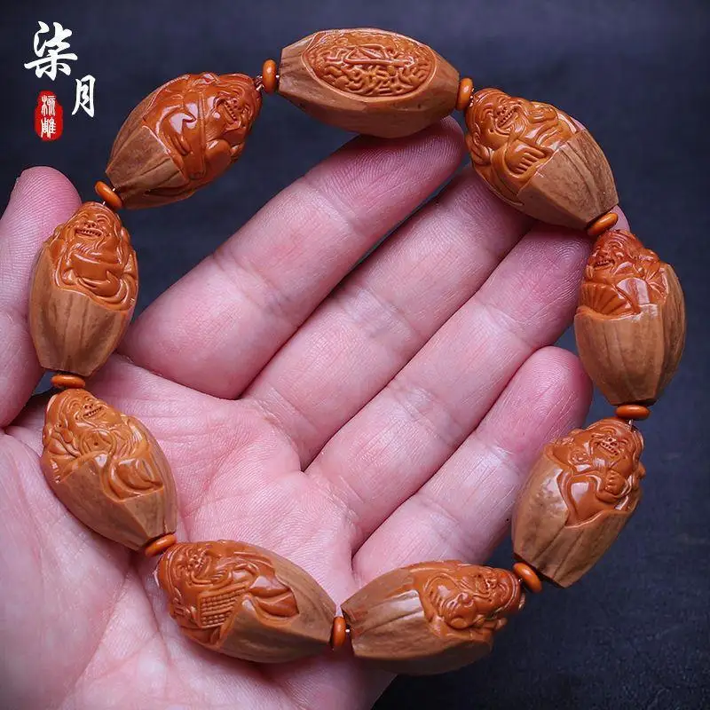 Olive nut bracelet1.9Large Seeds Coat God of Wealth Handmade Stone Carving Eight Mammon Buddha Beads Crafts Accessories Bracelet