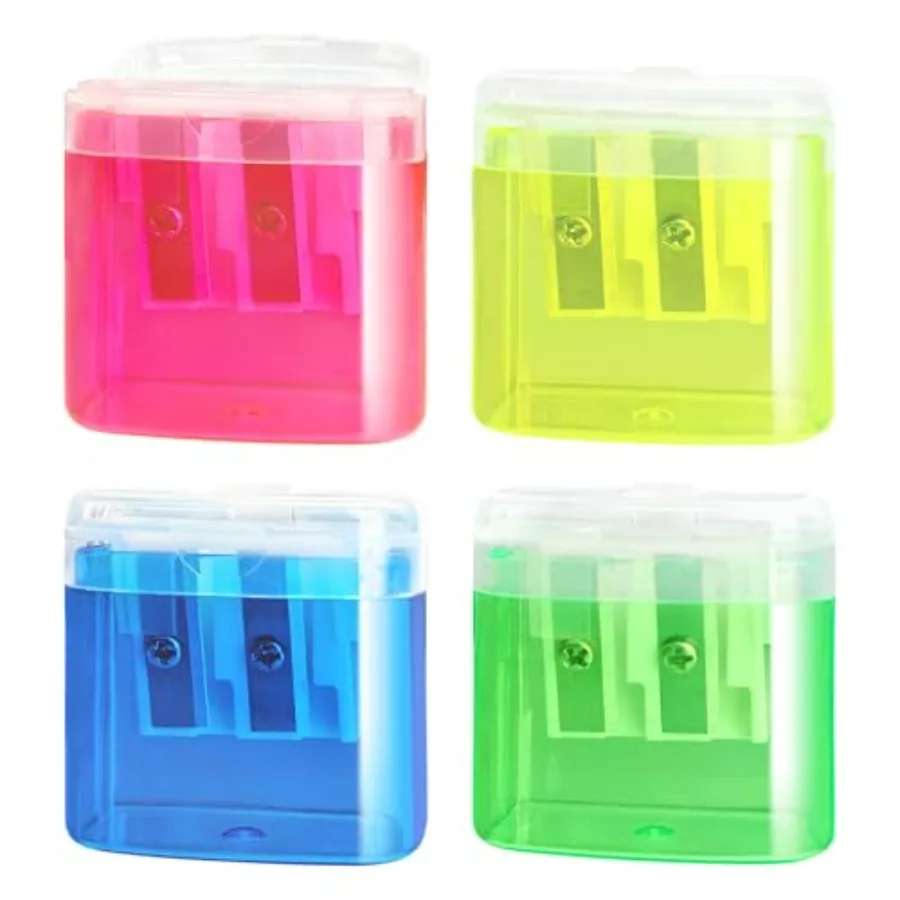 4 PCS Handheld Pencil Sharpeners with Lid Multicolor Dual Hole Manual Little Sharpener for Crayons Graphite Pastel Colouring Li