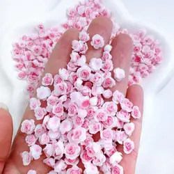 Luminous Pink White Rose Flowers Nail Charms Random Mixed Mini Rose Buds Resin Nail Art Decorations Accessories for Manicure DIY