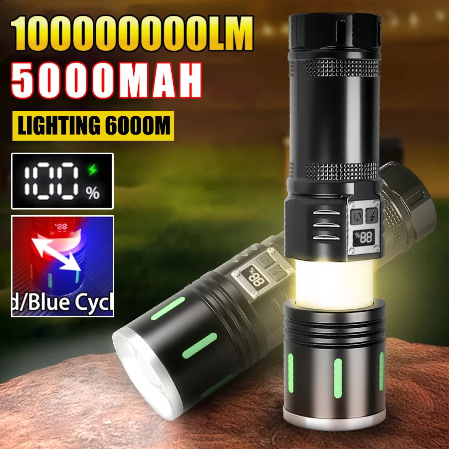 

2-in-1 Rechargeable LED Flashlight High Power Zoom Handheld Tactical Light Power Bank Outdoor Camping Torch Built-in Battery