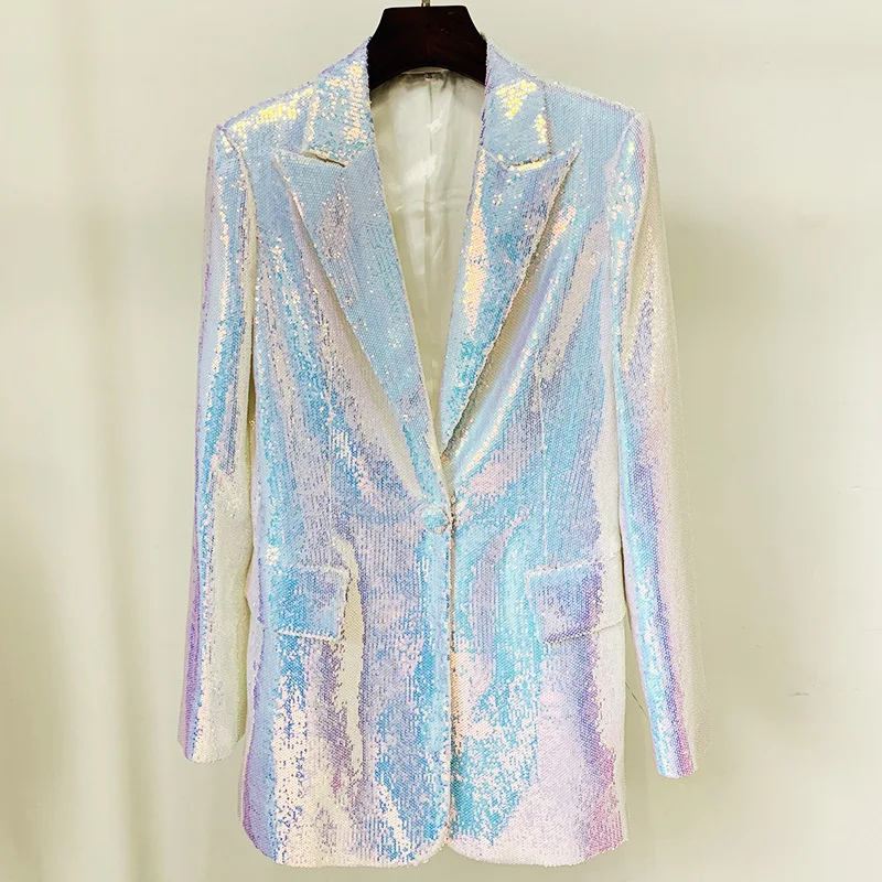 HKSH Spring Autumn New Women Two-piece Set Tide Shiny Colorful Sequins Suit Trend High Street Elegant Fashion Ins Shorts HK12642