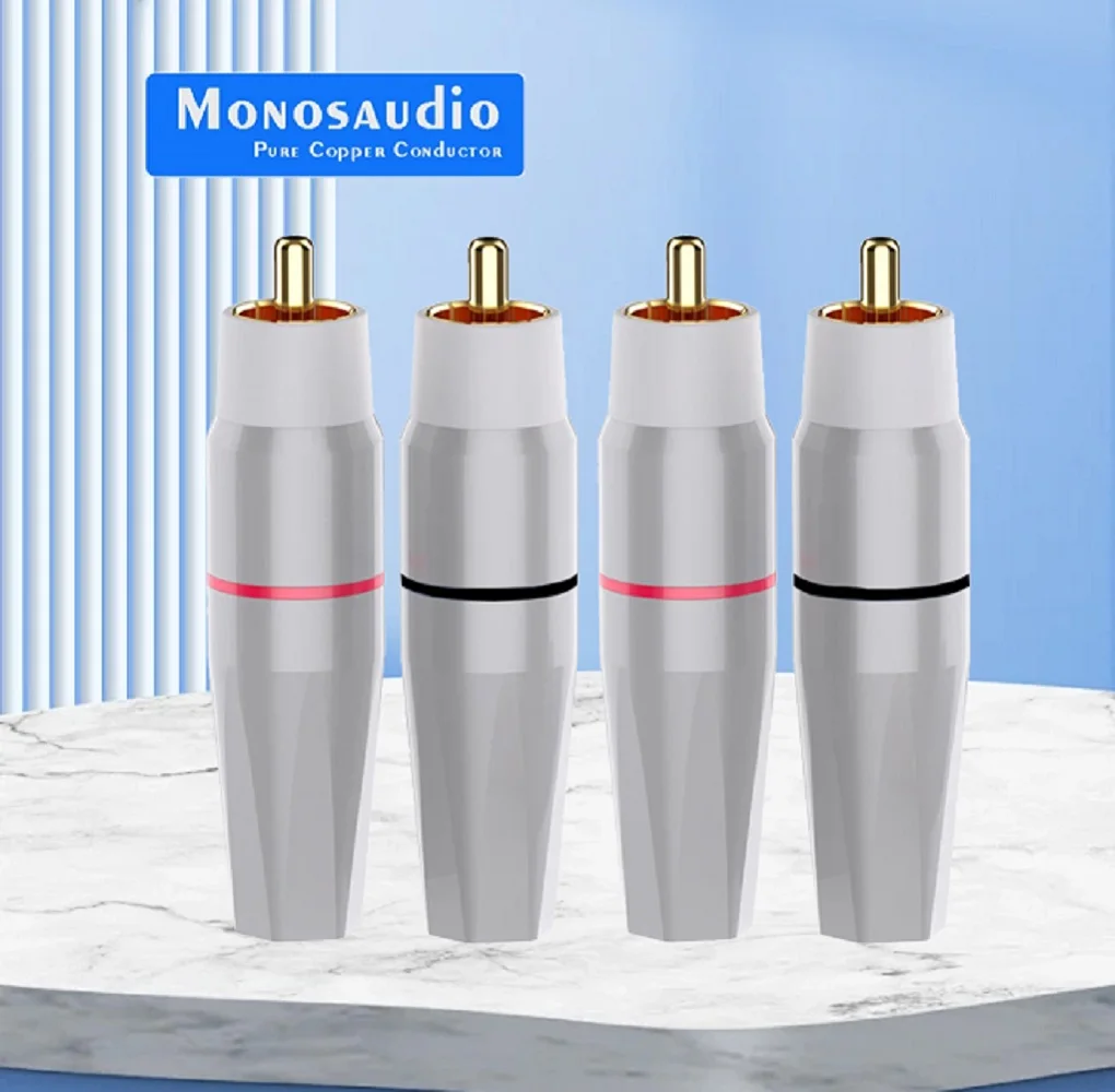 4pcs Monosaudio Pure Copper RCA Plug Rhodium/Gold Plated Audio Connector Signal Input Output RCA Terminal Amplifier CD TV Plug