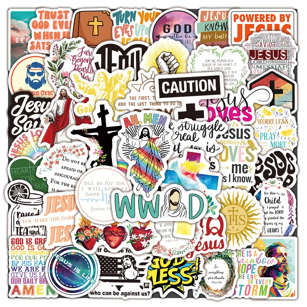 50pcs Jesus Christian Religion Stickers Laptop Phone Case Car Scrapbook Refrigerator Luggage Wall Graffiti Decal Gift