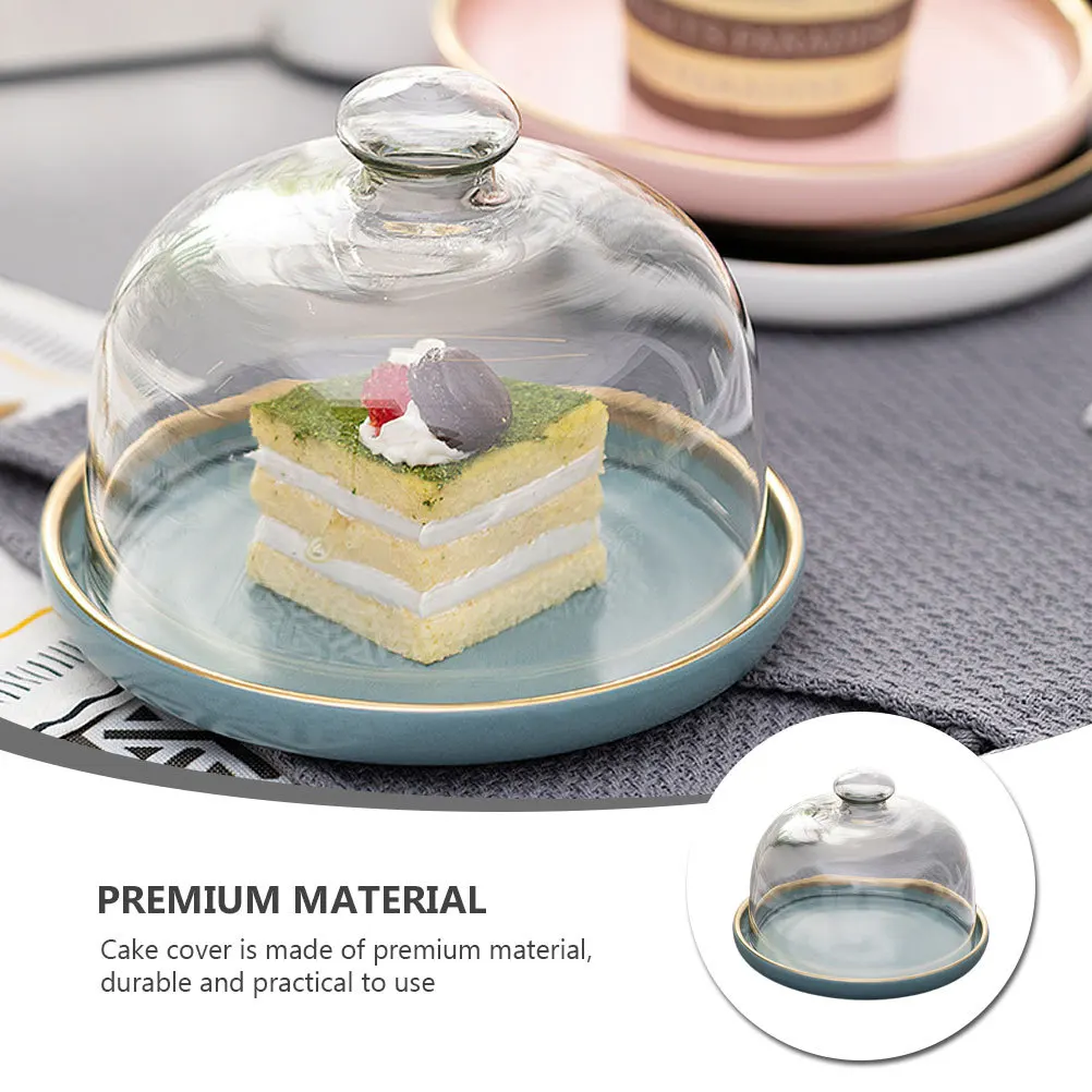 

1Set Glass Cake Cover with Tray Fashion Design Food Protector for Grilled Veggies Dessert Fruit Salad Glass Food Cover with Tray