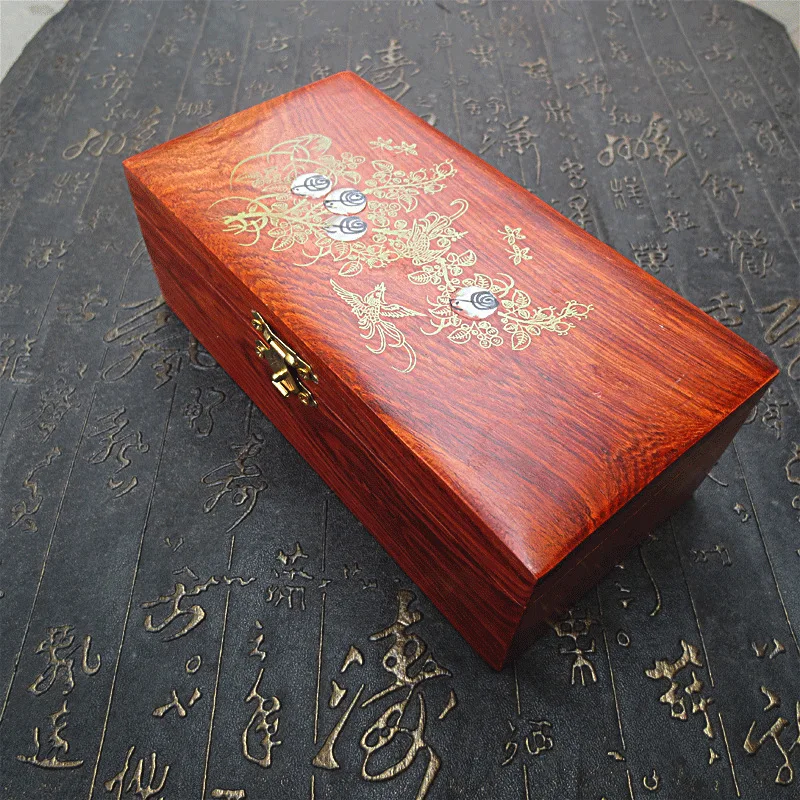 Large 18cm Wooden Mahogany Chinese Vintage with Buckle Burmese Pear Wood Miscellaneous Lipstick Lipstick Bracelet Jewellery Box