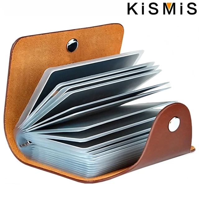 „Skórzane etui na karty z 24 gniazdami PU – wizytówki i etui na paszport, 10,5x7,5x2 cm, organizuje 24 karty, idealne dla mężczyzn i kobiet