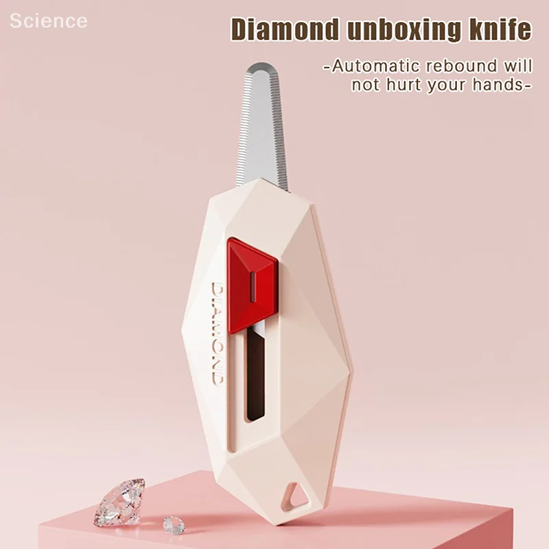 Versatile Diamond Design Box Cutter with Magnetic Holder, Safety Round Head for Package Opening