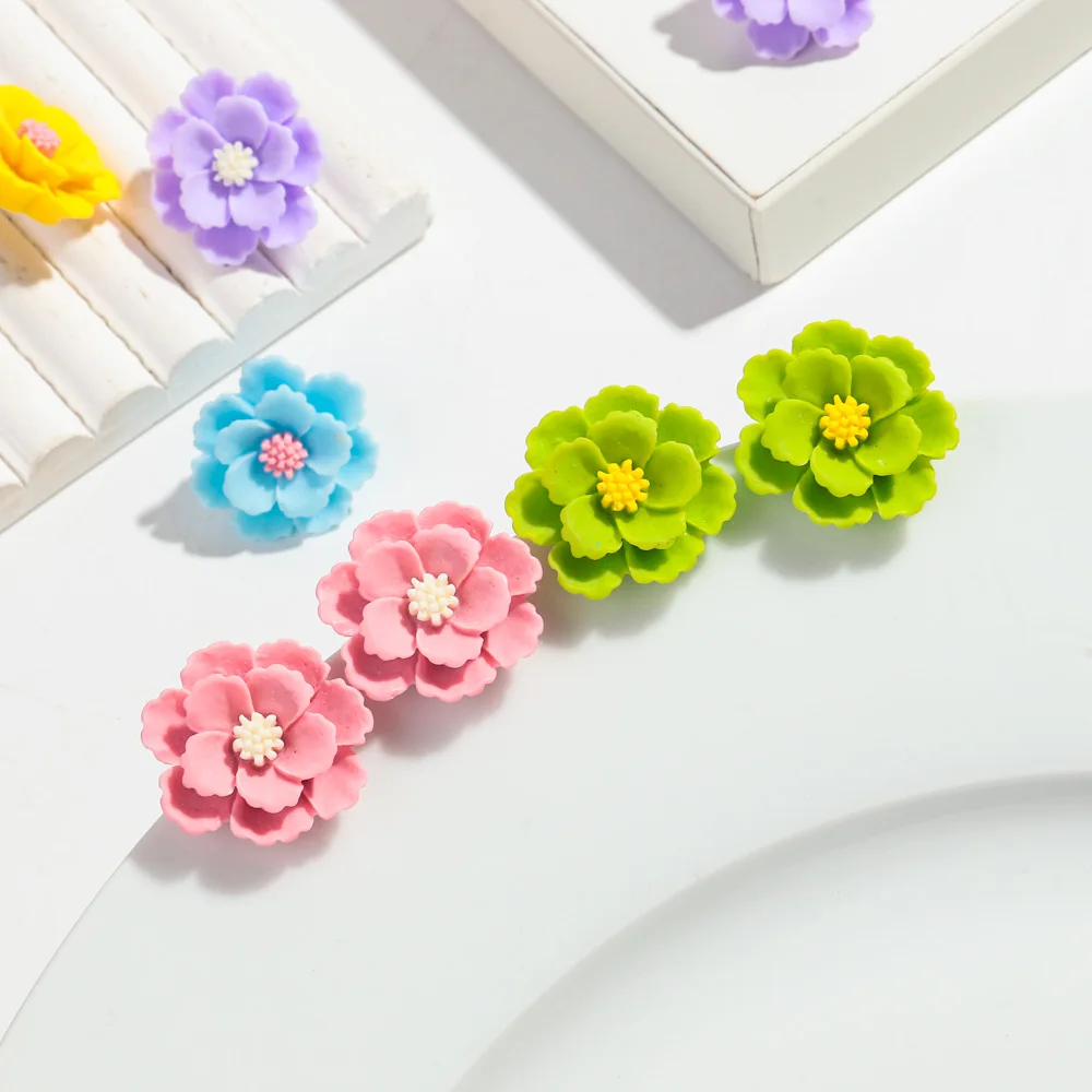 Lovely Resin Big Flower Stud Earrings for Women Cute Large Resin Korea Flower Pearl Floral Style Earring Trendy Design Jewelry