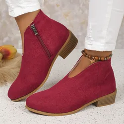 Women Boots 2024 Autumn Plus Size New Ladies Thick Heel Women Boots Fashion Thick Sole Warm Ankle Boots Retro Shoes for Women