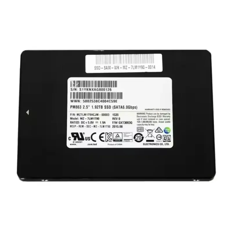 Pm883 1.92Tb Sata 6Gb/S 2.5인치 엔터프라이즈 SSD Mz7Lh1T9Hmlt 내부 엔터프라이즈 솔리드 스테이트 드라이브