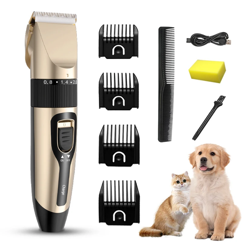 Máquina de Cortar Pelos de Cães Elétrica, Conjunto de Aparador de Pelos para Cães e Gatos, Máquina de Tosquia Sem Fio Recarregável por USB