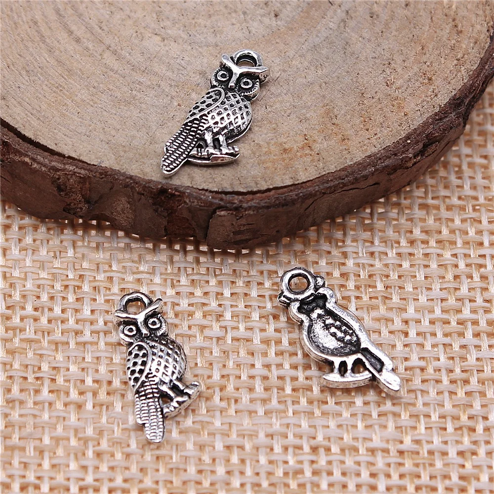 WYSIWYG 20pcs 16x7mm Tibetan Silver Color Owl Charms Wholesale Owl Small Charm Tiny Owl Charm For Jewelry Making