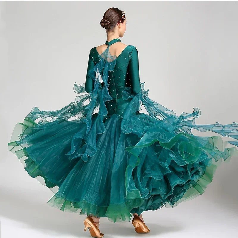 Women Competition Standard Modern Dancing Clothes Long Sleeve Waltz Stage Costumes Ballroom Dance Dress