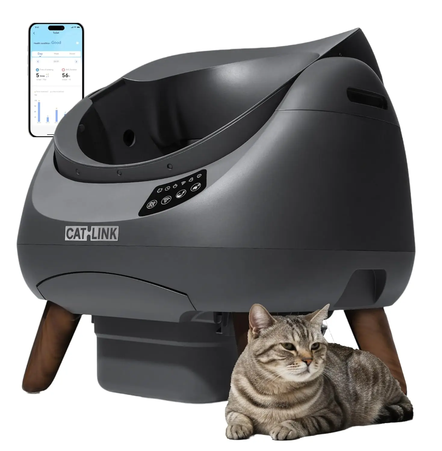 Self Cleaning Automatic Cat Litter Box Open Top 5G 2.4G WiFi Anti-Pinch AI Health Monitor App Odor Free Large Single-Cat, Custom