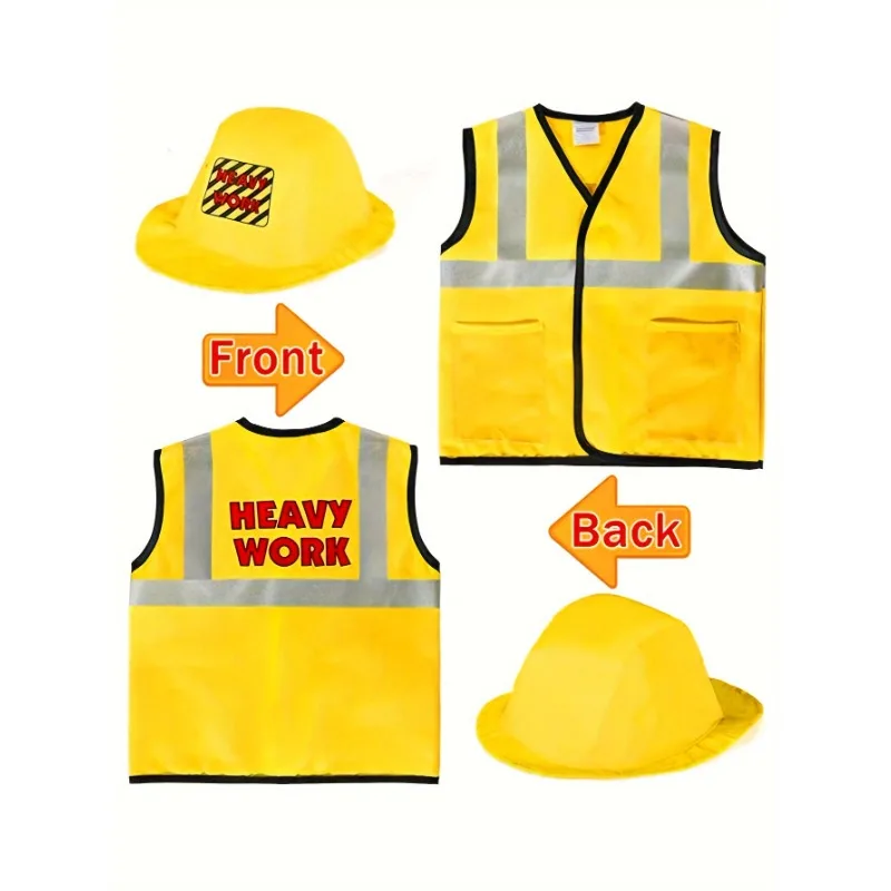 Toddler Construction Worker Vest Costume, Worker 5 Piece Playset, Yellow Reflective Vest with Tools, Party Dress Up