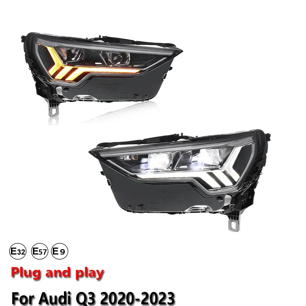 Car Accessories LED Headlight Light For Audi Q3 2020-2023 Projector Front Headlamp DRL Brake Turn Signal Lamp Plug and Play