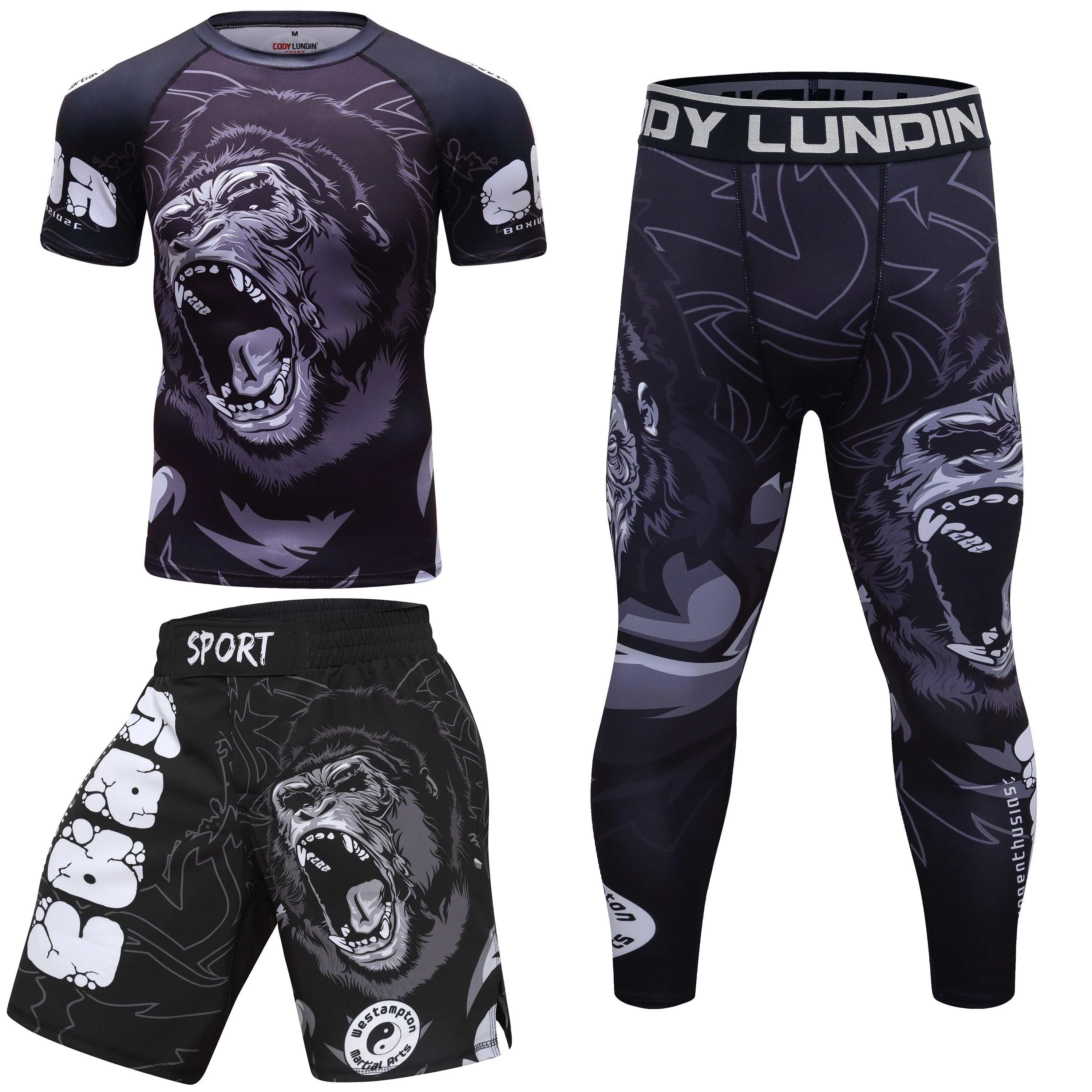 Cody Men Sportswear mit Print Gorilla Männer Mma Jiu Jitsu No Gi Rash guard Bjj Kampf tragen sportlichen Trainings anzug Box trikot