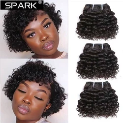 Spark Short Kinky Curly Hair Weave Bundles Double Draw Brazilian Remy Human Hair Extensions Natural Dark Brown Color Short Curly