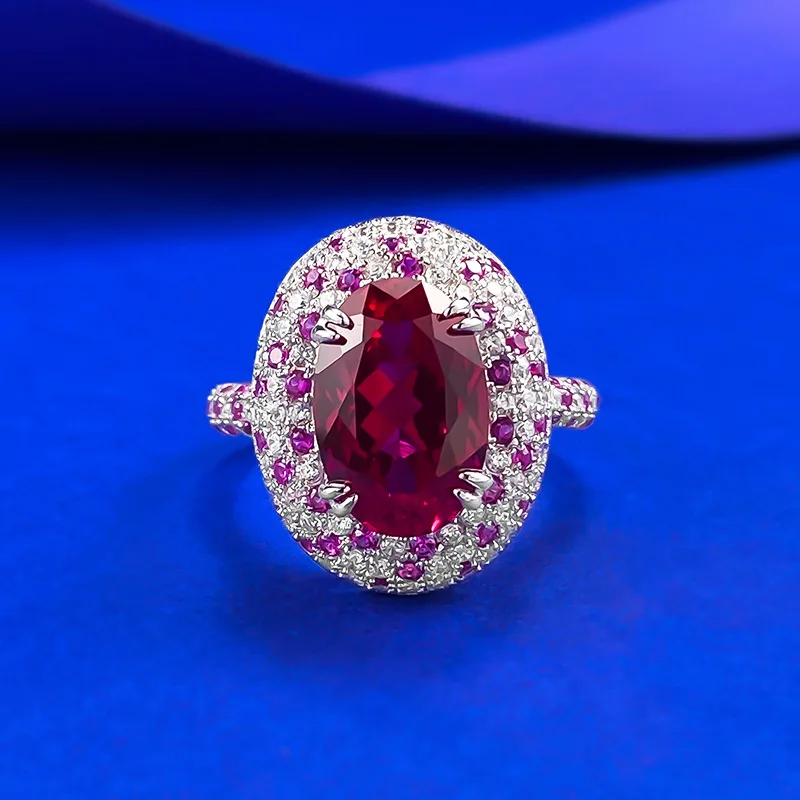 

Luxury 8x12mm Red High Carbon Diamond Women Ring - 925 Sterling Silver Wedding Engagement Ring & Bridal Anniversary Jewelry Gift