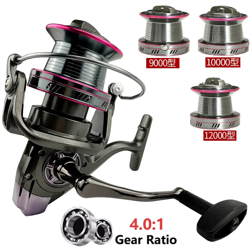 大きな金属スプールを備えたスピニングフィッシングリール30kg最大抗力66ポンド塩水ギア比40-1シーボートフィッシング9000-12000シリーズ