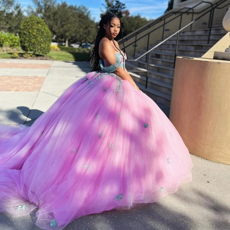 

Pink Shiny Quinceanera Dresses Ball Gown Birthday Party Dress Lace Up Graduation Gown Sweetheart Swet 16 vestidos de quinceañera