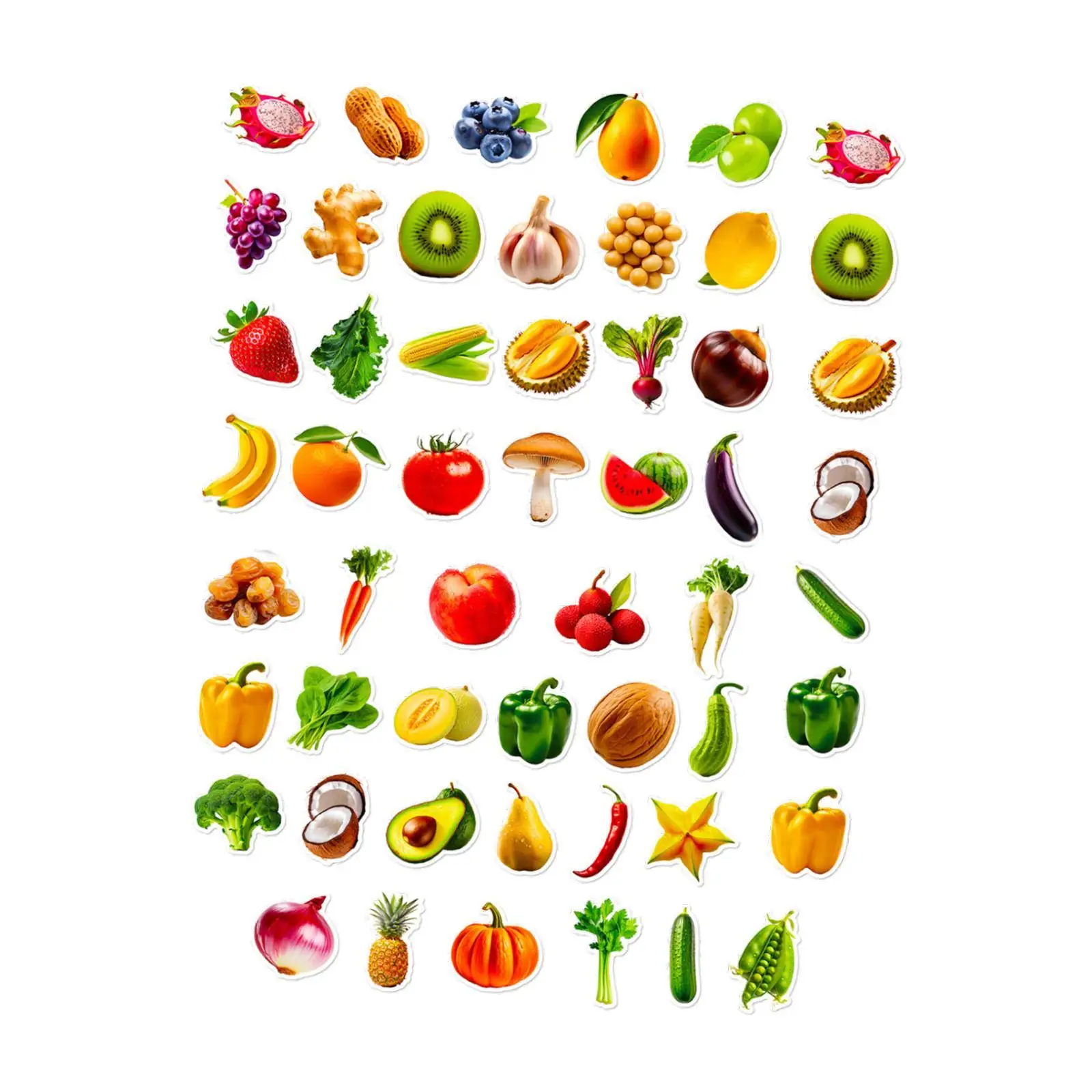 Autocollants Fruits et légumes pour enfants, 50 pièces, autocollants d'apprentissage éducatif, autocollants alimentaires pour ordinateur portable, bouteille d'eau, réfrigérateur
