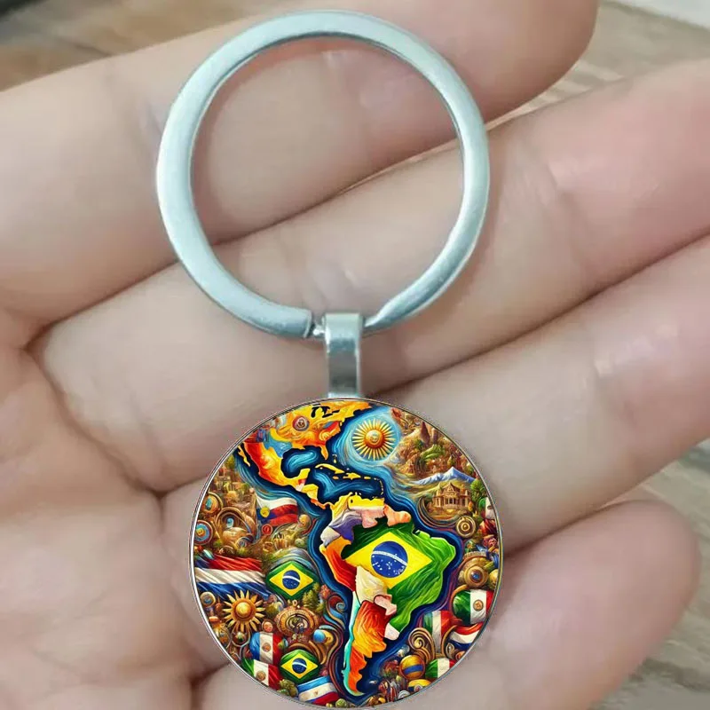 سلسلة مفاتيح دائرية مستوحاة من العلم الأمريكي اللاتيني النابض بالحياة لعيد الأب وعيد الحب وعيد الفصح وهدية مثالية