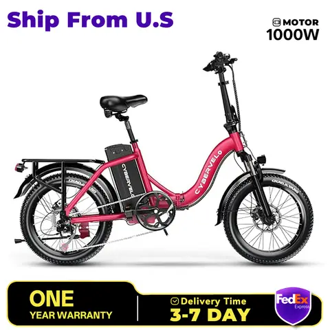 1000W Folding Electric Bike,48V 20.8AH Removable Battery EBike,30+MPH,80 Miles Max Range Electric Bike for Adults, 20" Fat Tire