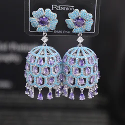 Bilincolor Luxury Purple and Blue Tassel Earring for Women Wedding Jewelry