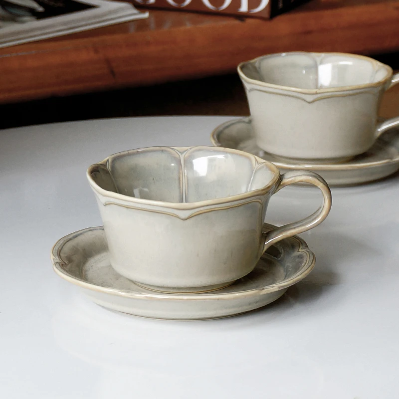 Japanese Retro Designed Mug Ceramic Breakfast Coffee Cups With Kiln Transformed Glaze Afternoon Tea Cup And Plate Sets
