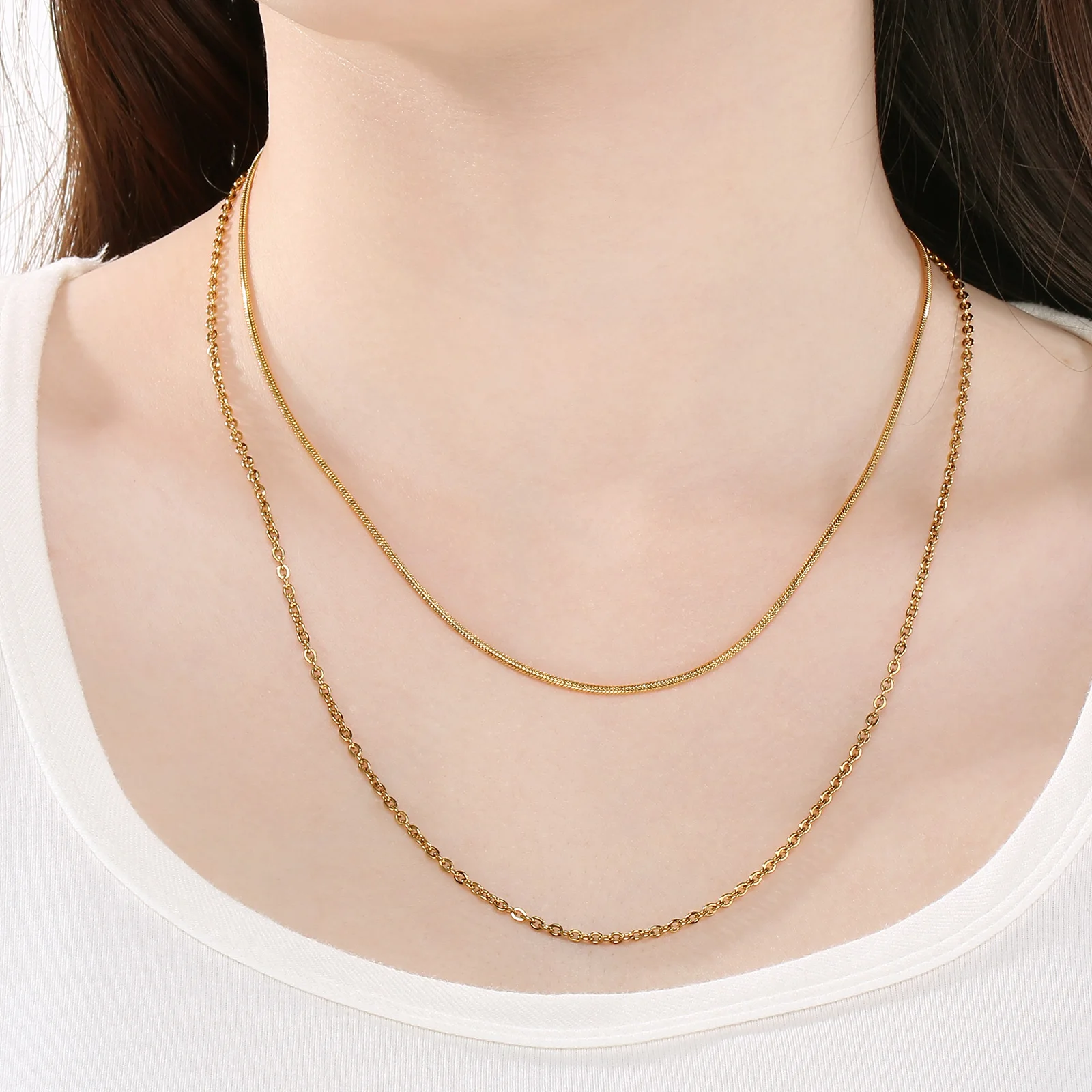 Stainless Steel Thick Cuban link chain Chunky necklace Miami Double Layered Stacking Snake Chain Choker Necklace
