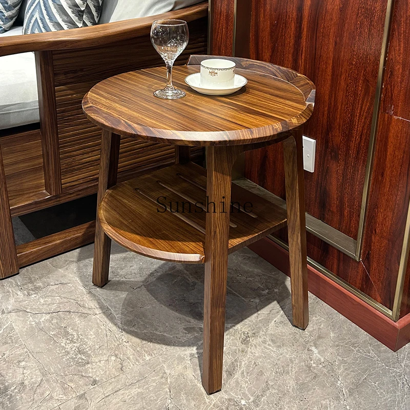 

New Chinese style all solid wood modern living room sofa small side table movable