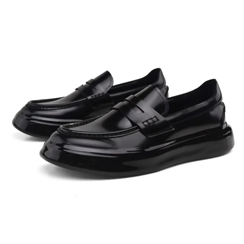 

Luxury Loafers Men's Spring Summer Genuine Leather Fashion Trend Slip on Thick Soled Casual Sport Flats Male Oxfords Black